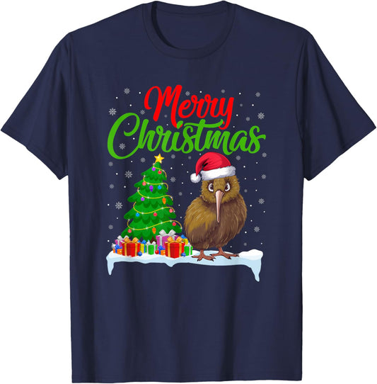 Kiwi Bird Christmas Tree Lights Funny Xmas Kiwi Bird Lover T-Shirt - T-Shirt | Navy