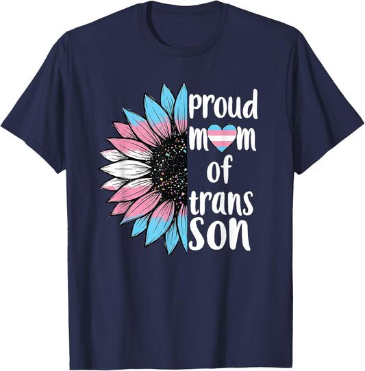 Proud-Mom of Trans Son Sunflower LGBTQ Pride Transsexual T-Shirt - T-Shirt | Navy