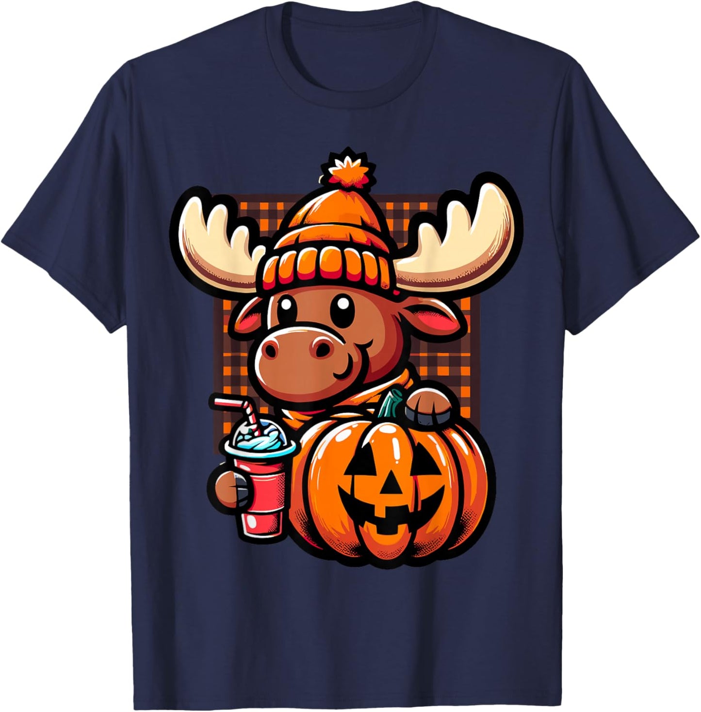 Halloween Moose Pumpkin T-Shirt - T-Shirt | Navy