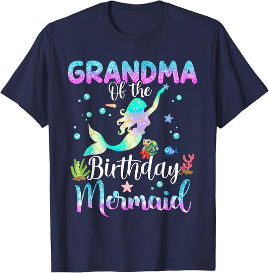 Grandma Of The Birthday Mermaid Funny Matching Family Party T-Shirt - T-Shirt | Navy