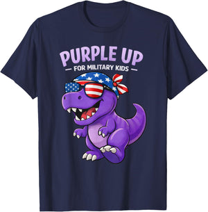 Purple Up Military Child Cute Dinosaur Purple Up Day T-Shirt - T-Shirt | Navy