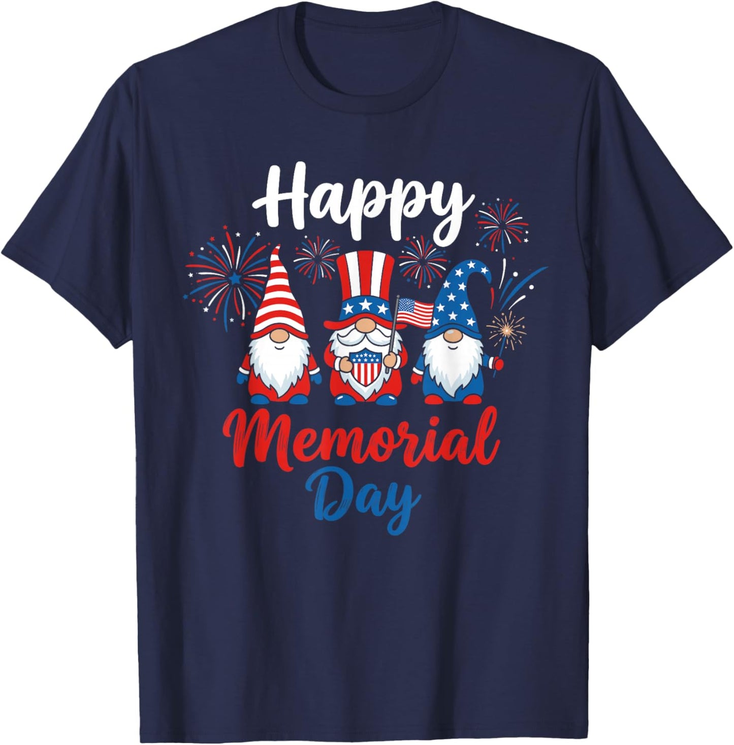 Patriotic Gnome Women, USA Flag Happy Memorial Day T-Shirt - T-Shirt | Navy
