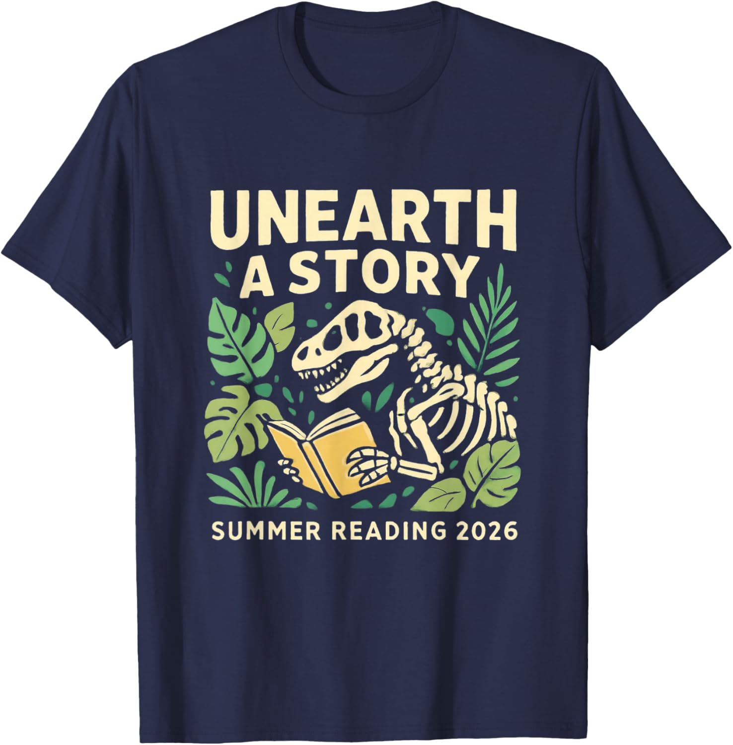 Unearth a Story 2026 Summer Reading Program Dinosaur Reads T-Shirt - T-Shirt | Navy