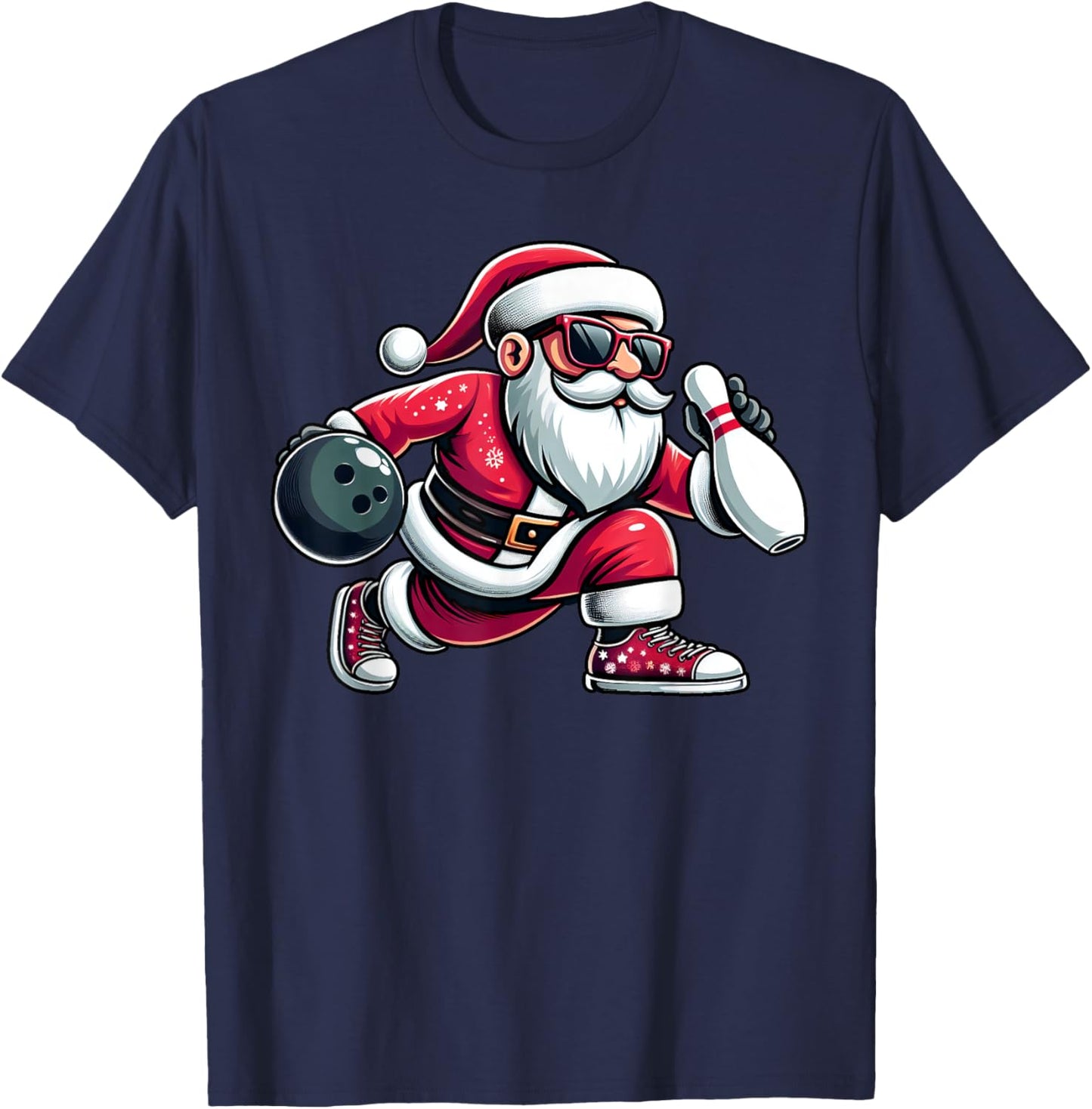 Christmas Santa Claus Play A Bowling Funny Boys Kids Xmas T-Shirt - T-Shirt | Navy