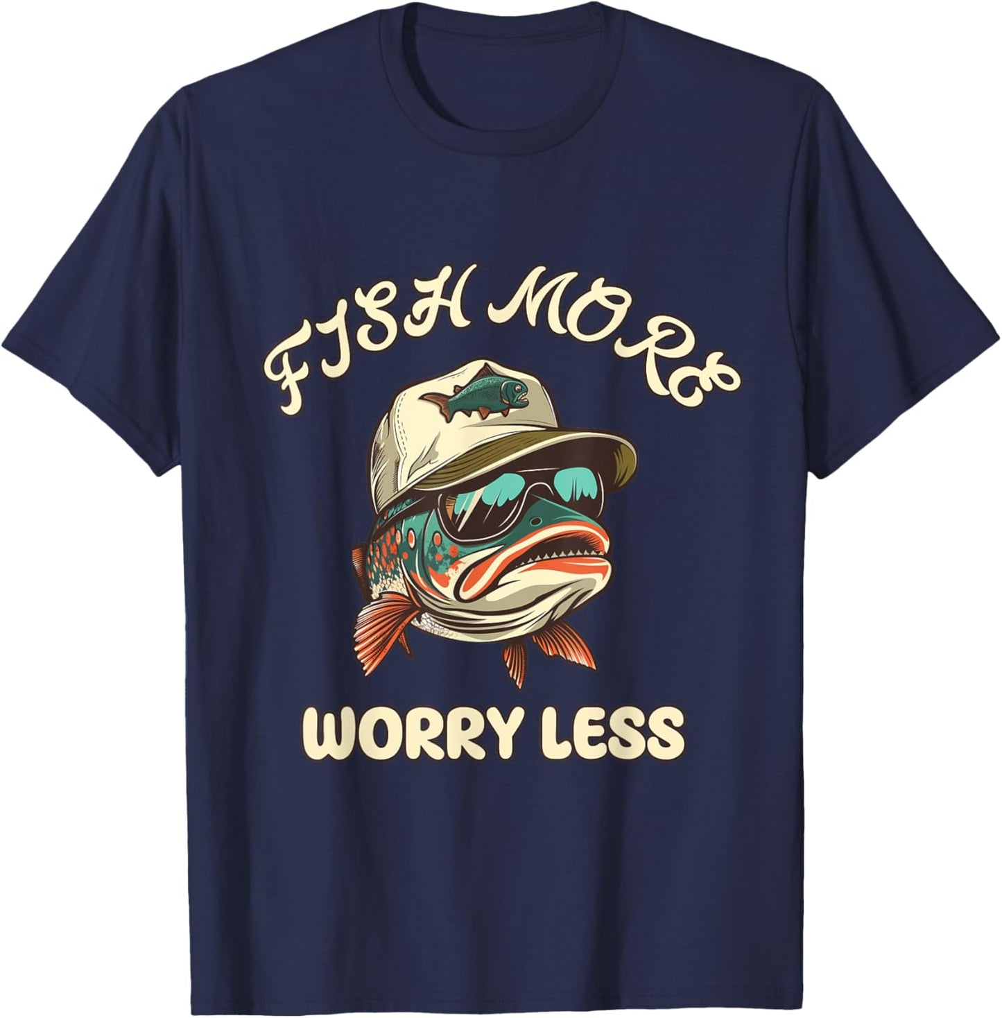Trout Calling: Fish More Worry Less T-Shirt - T-Shirt | Navy