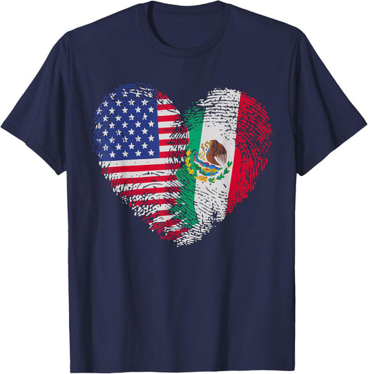 Half Mexican Half American USA Flag Mexico America T-Shirt - T-Shirt | Navy