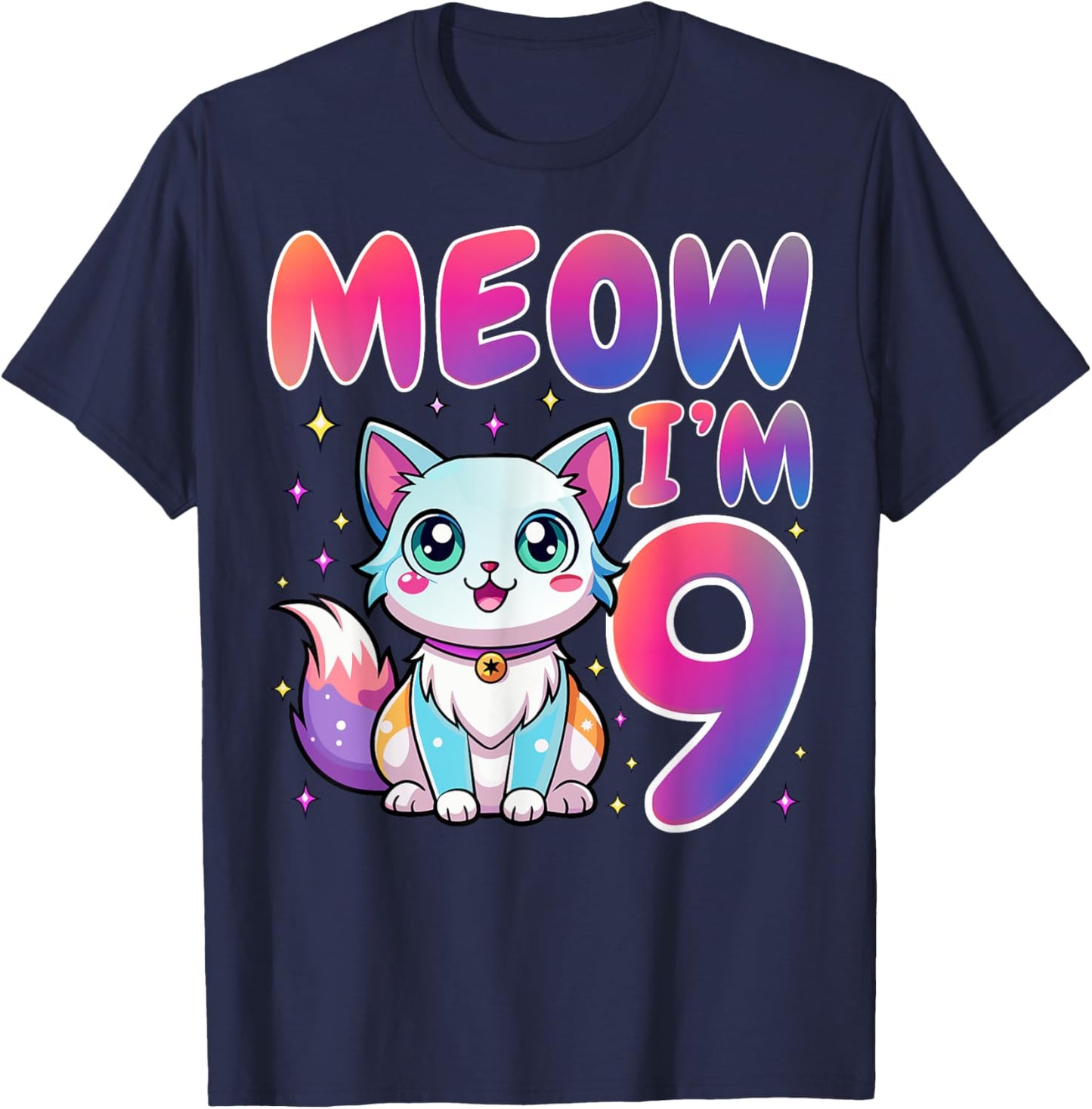 Meow I'm 9 Years Old Cat Lover 9th Birthday Party T-Shirt - T-Shirt | Navy