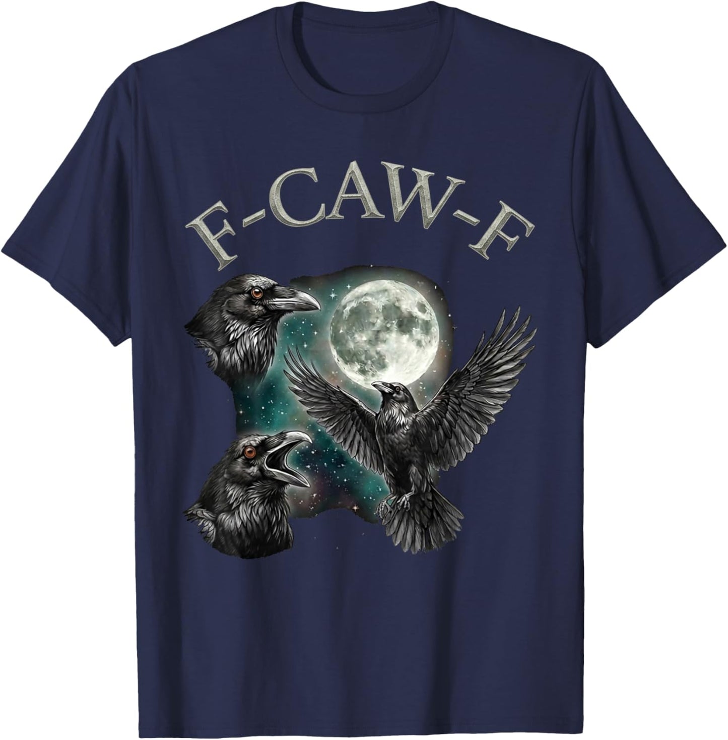 Crows Howling at Moon Funny Weird Cursed T-Shirt - T-Shirt | Navy