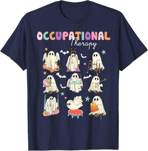 OT Occupational Therapy Halloween Retro Ghost OT Halloween T-Shirt - T-Shirt | Navy