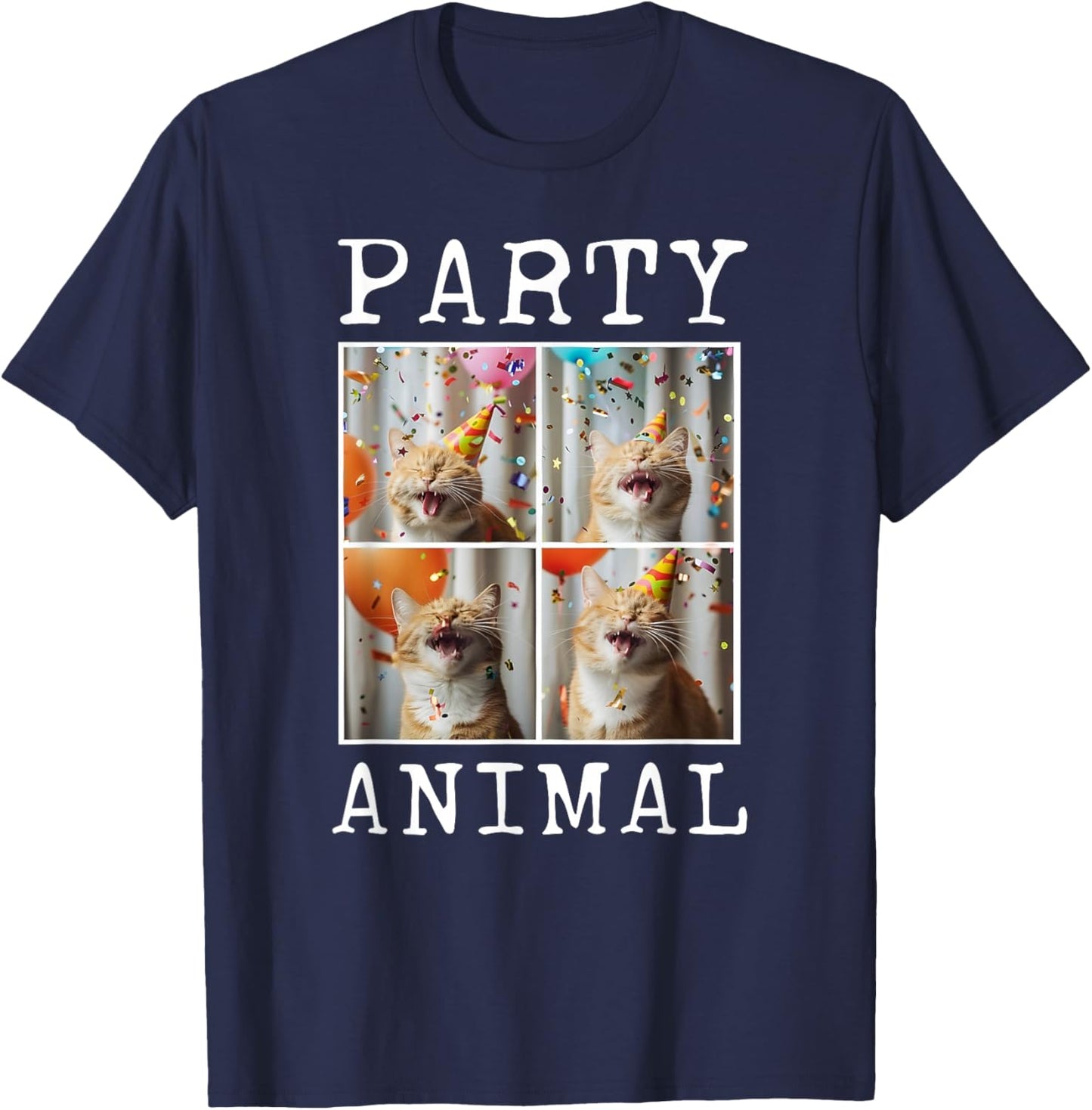 Cat Lover Animal Themed Happy Cat Birthday , Small, Black T-Shirt - T-Shirt | Navy