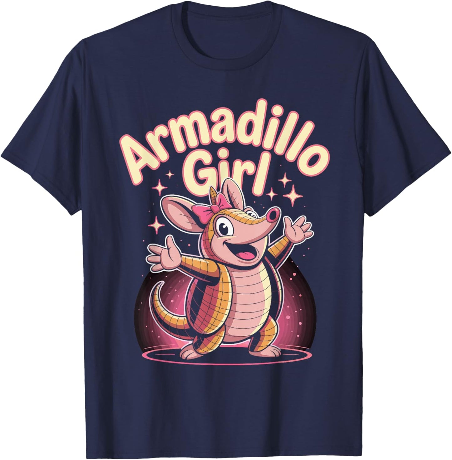Armadillo Girl Cute Cartoon Texas Wildlife Design T-Shirt - T-Shirt | Navy