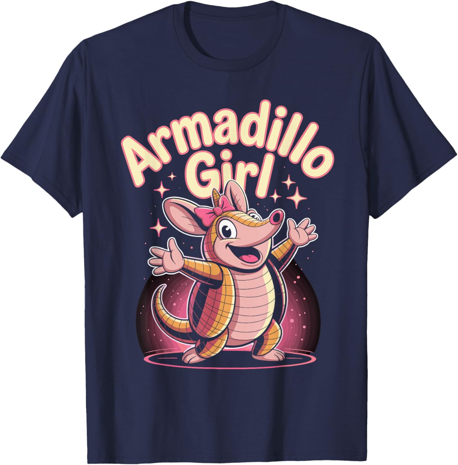 Armadillo Girl Cute Cartoon Texas Wildlife Design T-Shirt - T-Shirt | Navy