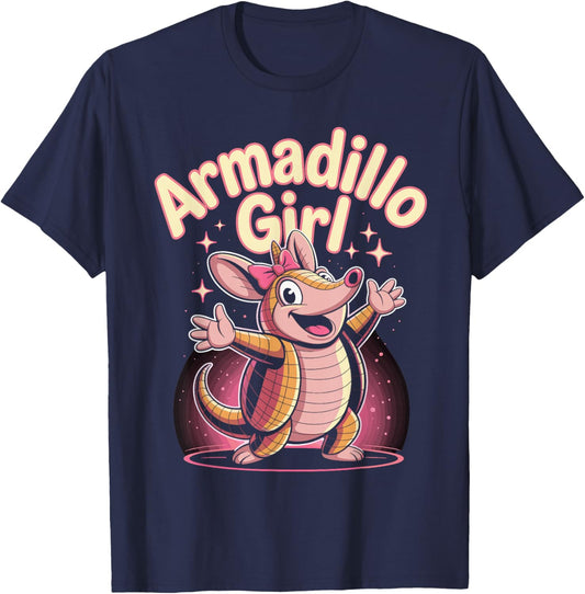 Armadillo Girl Cute Cartoon Texas Wildlife Design T-Shirt - T-Shirt | Navy