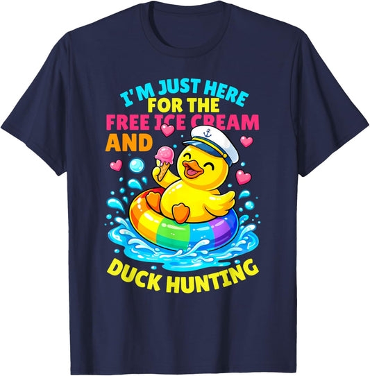 I'm Just Here for The Free Ice Cream and Duck Cruise Trip T-Shirt - T-Shirt | Navy