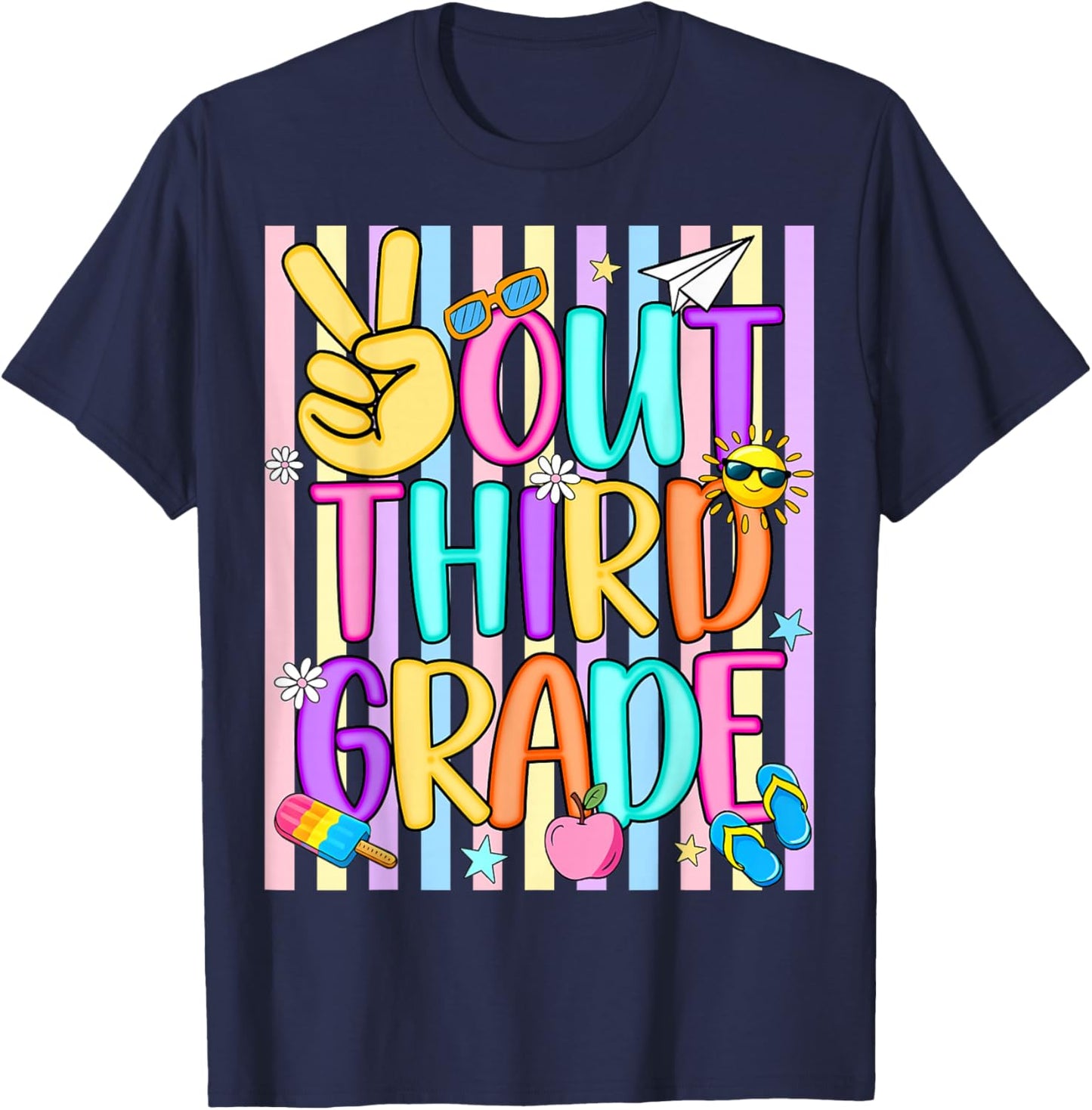 Peace Out 3rd Grade Kids Boy Girl Summer Last Day of School T-Shirt - T-Shirt | Navy