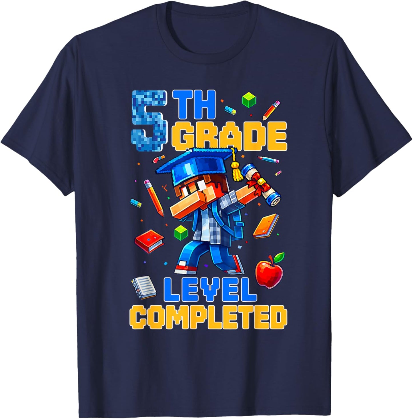 5th Grade Level Completed Last Day of School Dabbing Boy T-Shirt - T-Shirt | Navy