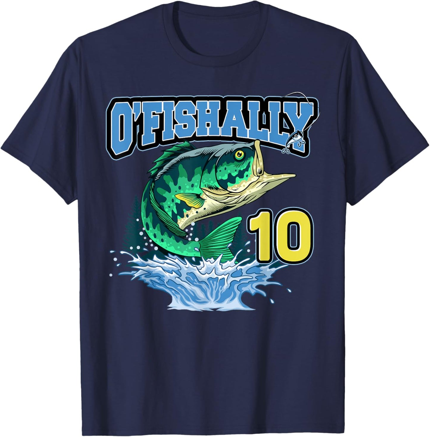 Retro O’Fishally 10 Fishing 10th Bday 10 Years Old T-Shirt - T-Shirt | Navy