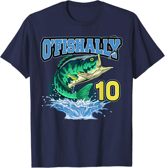 Retro O’Fishally 10 Fishing 10th Bday 10 Years Old T-Shirt - T-Shirt | Navy