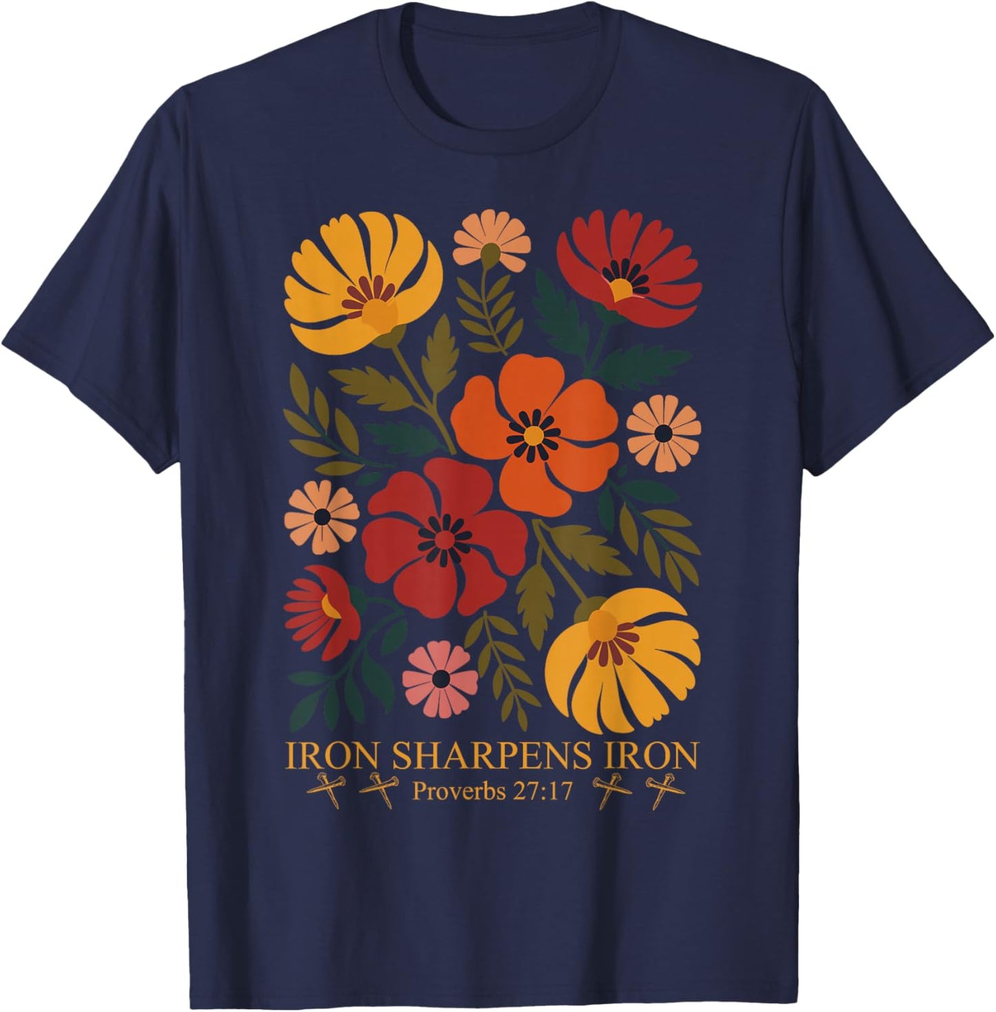 Christian Bible Verse Proverbs 27:17 Iron Sharpens Iron Girl T-Shirt - T-Shirt | Navy