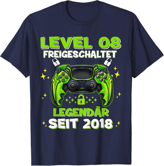 Level 8 Years Birthday Shirt Boy Gamer 2018 Birthday T-Shirt - T-Shirt | Navy