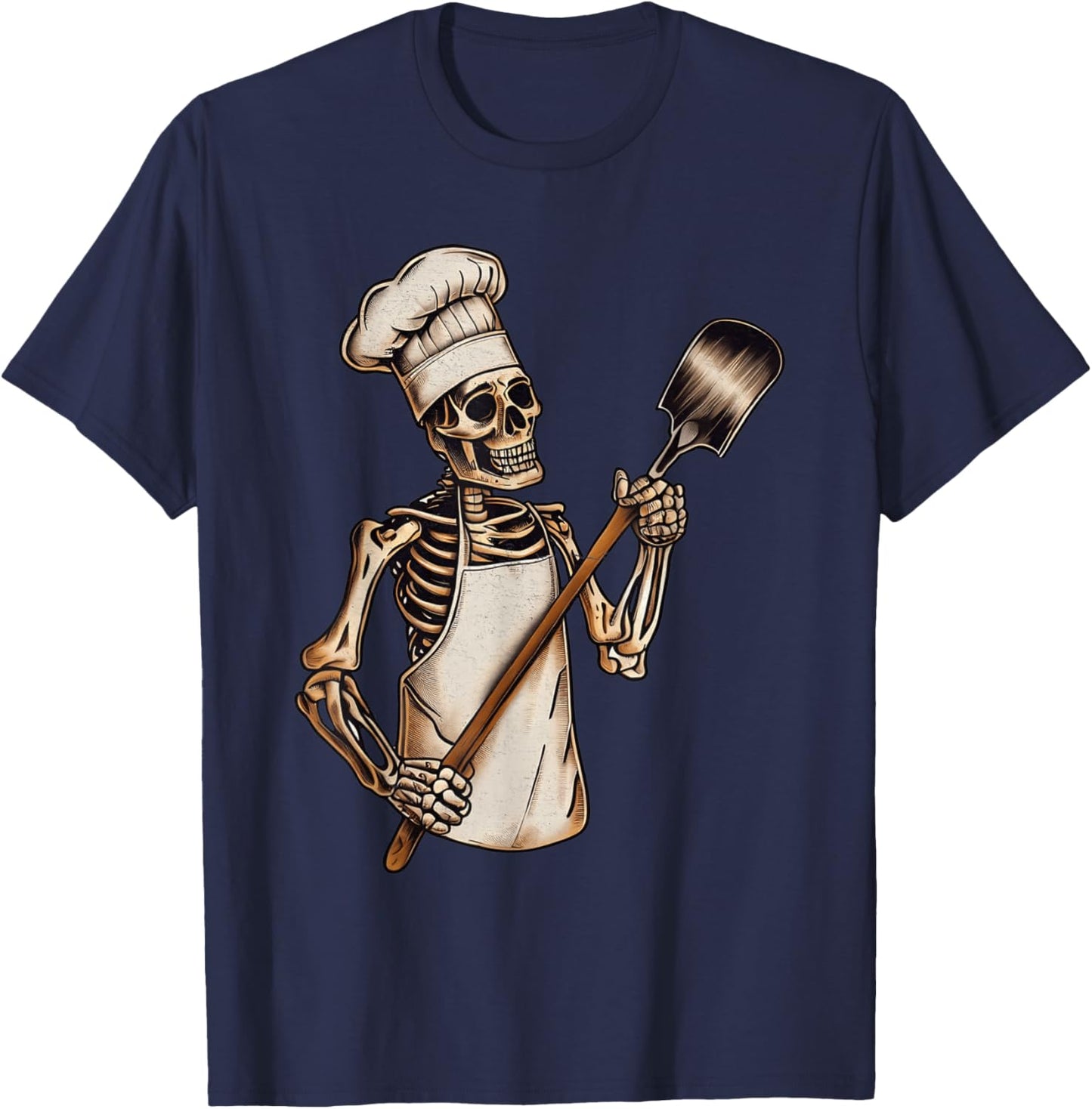 Skeleton Chef Cook Spooky Horror Halloween Costume Party T-Shirt - T-Shirt | Navy