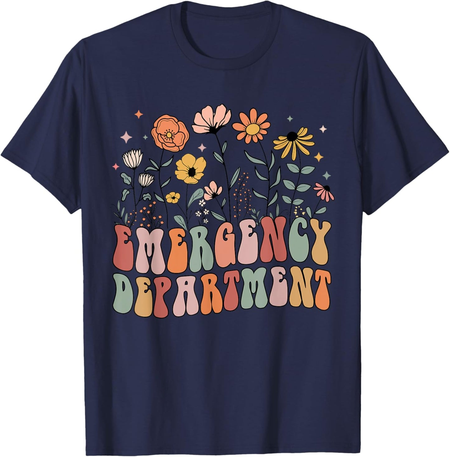 Emergency Department Room ED ER Nurse Tech Floral T-Shirt - T-Shirt | Navy