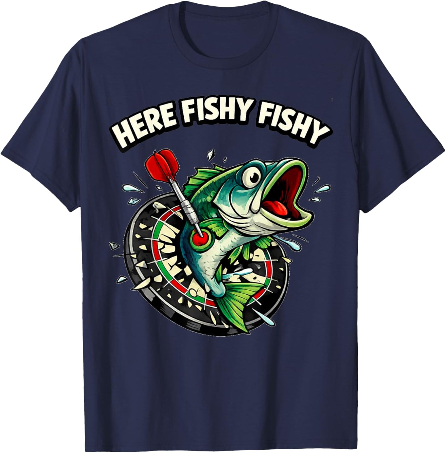 Lustiges Big Fish Motiv für Dartspieler | Fisch & Bullseye T-Shirt - T-Shirt | Navy