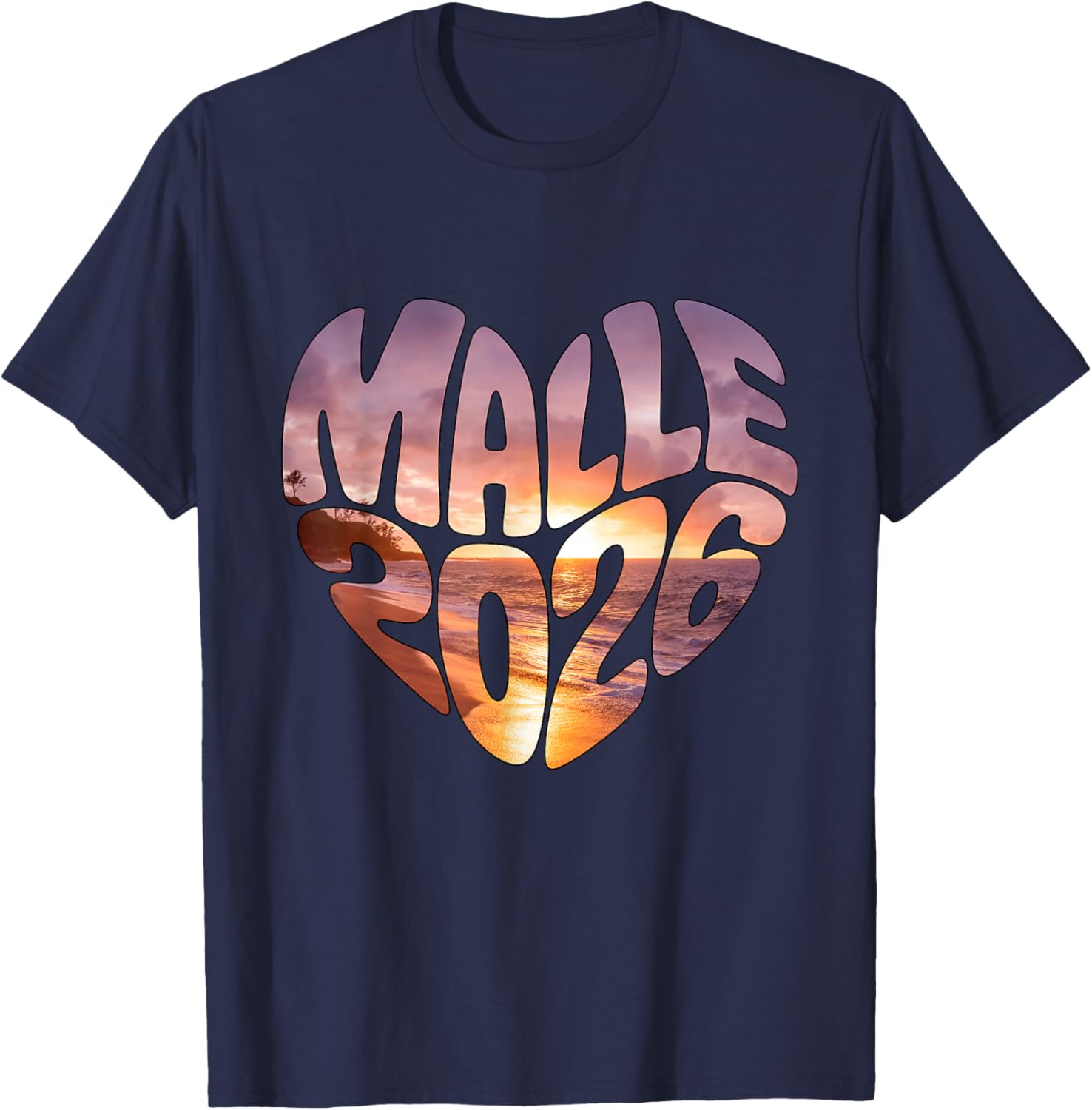 Malle 2026 Heart Shape Mallorca Heart Shape Party Holiday Fun T-Shirt - T-Shirt | Navy