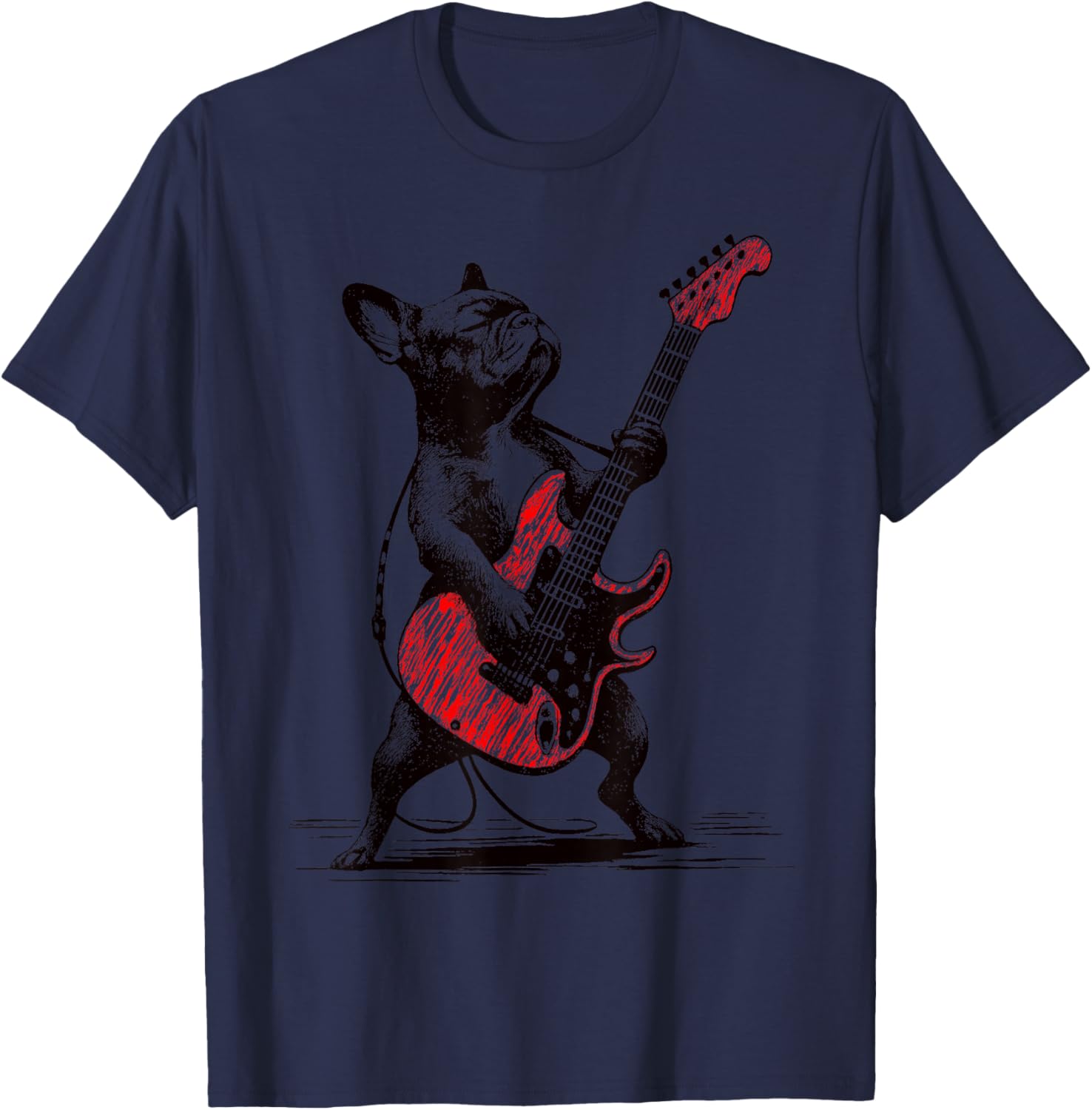 Vintage Rocker French Bulldog Guitar Funny Dog Rock Music T-Shirt - T-Shirt | Navy