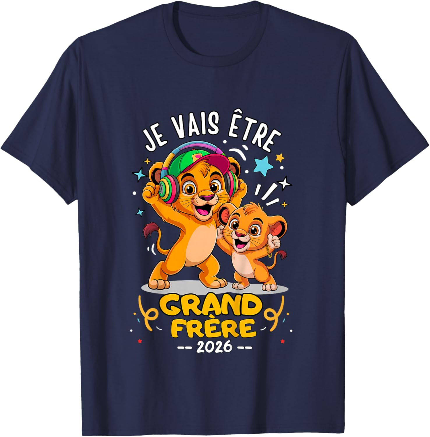 Child Future Big Brother 2026 - Lion Funny Gift Announcement Baby T-Shirt - T-Shirt | Navy