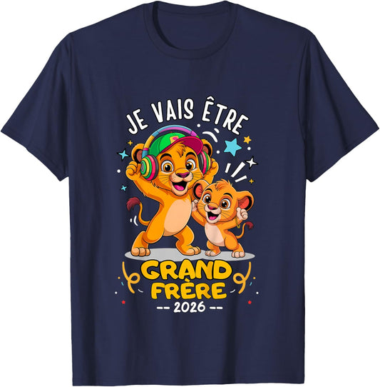 Child Future Big Brother 2026 - Lion Funny Gift Announcement Baby T-Shirt - T-Shirt | Navy