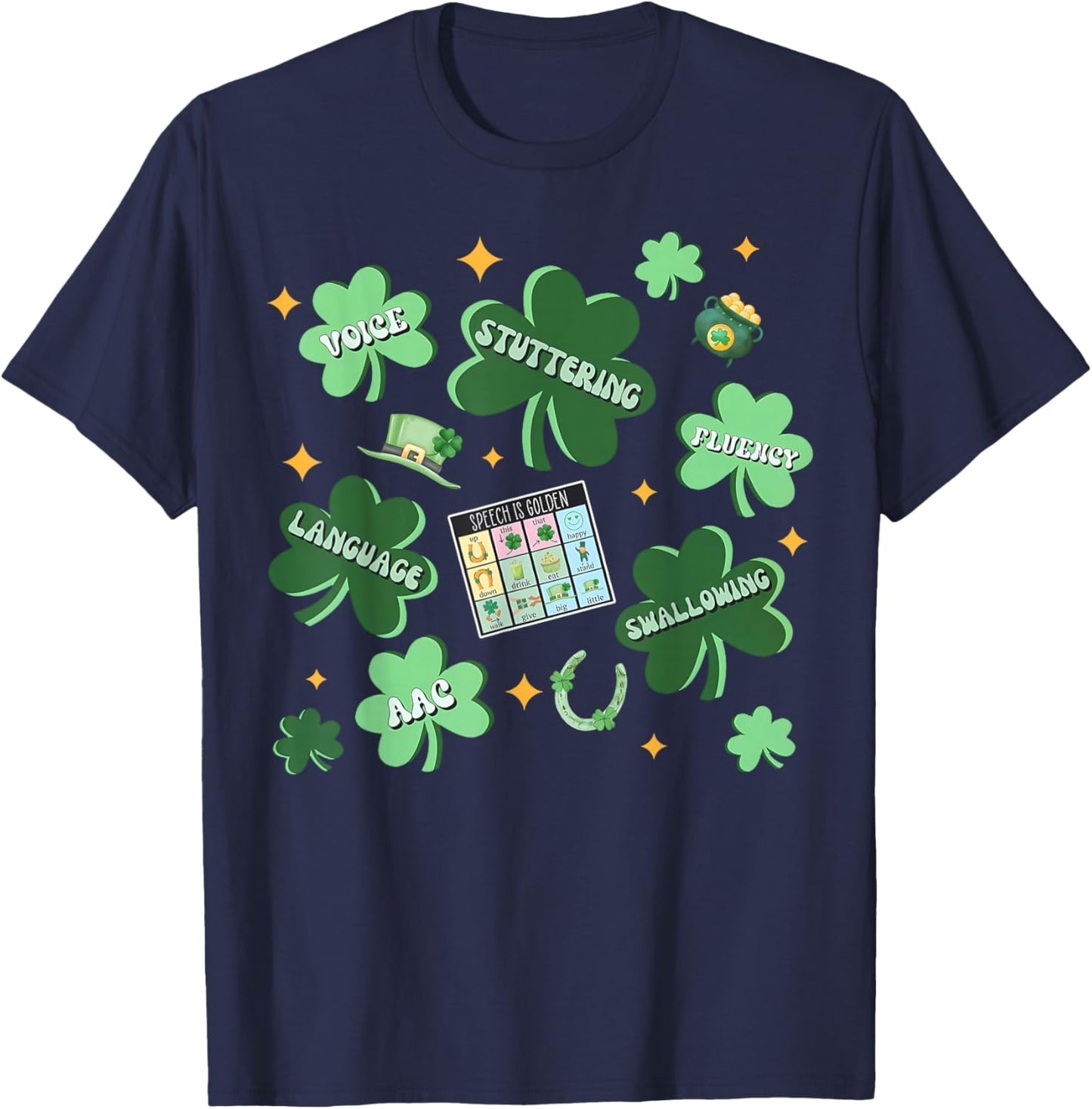 Shamrock Speech Pathologist St Patricks Day SLP Therapist T-Shirt - T-Shirt | Navy
