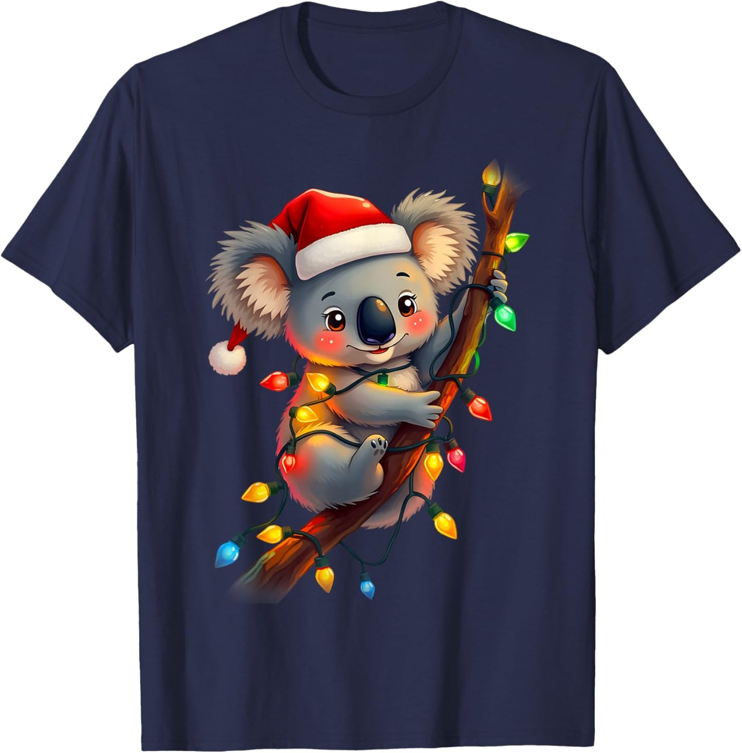 koala Santa Hat Lights Christmas Cute Xmas Pajama For Kids T-Shirt - T-Shirt | Navy