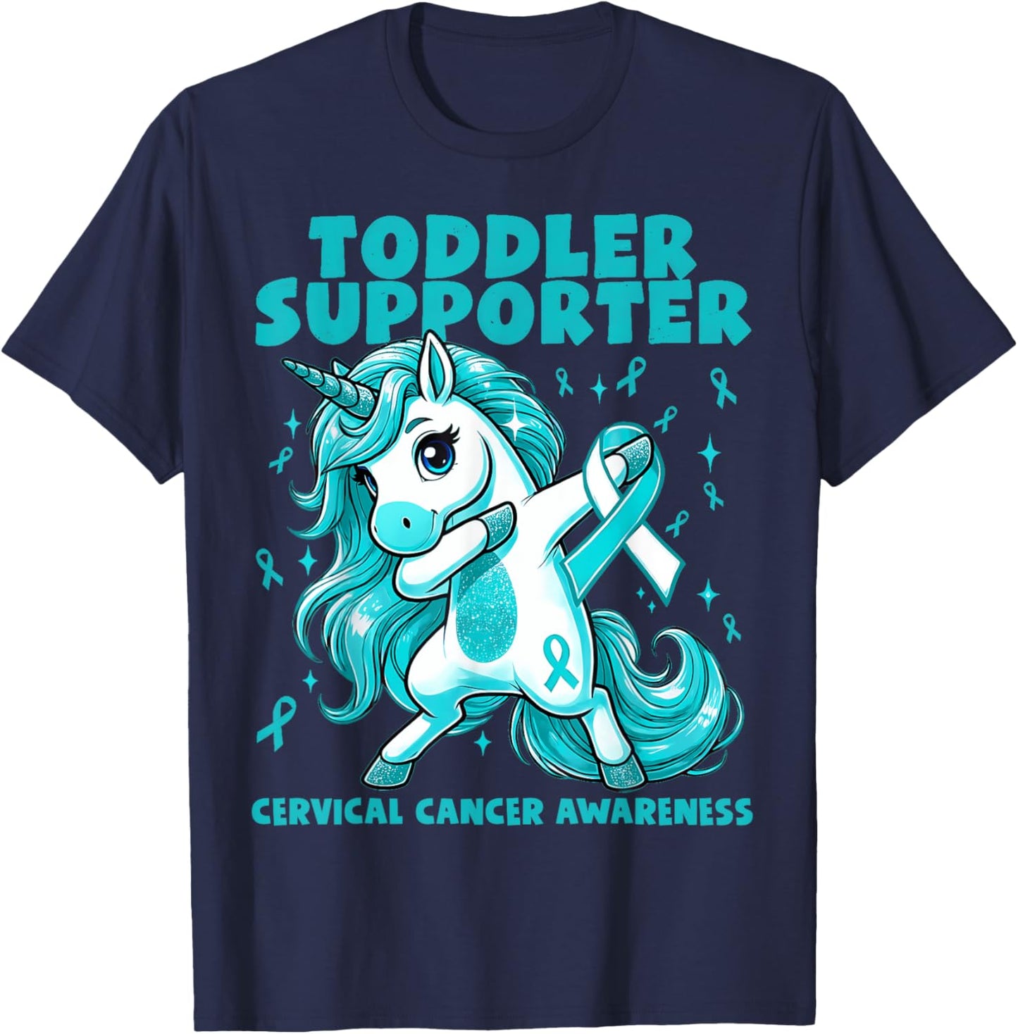 Teal Unicorn Toddler Supporter Cervical Cancer Awareness T-Shirt - T-Shirt | Navy