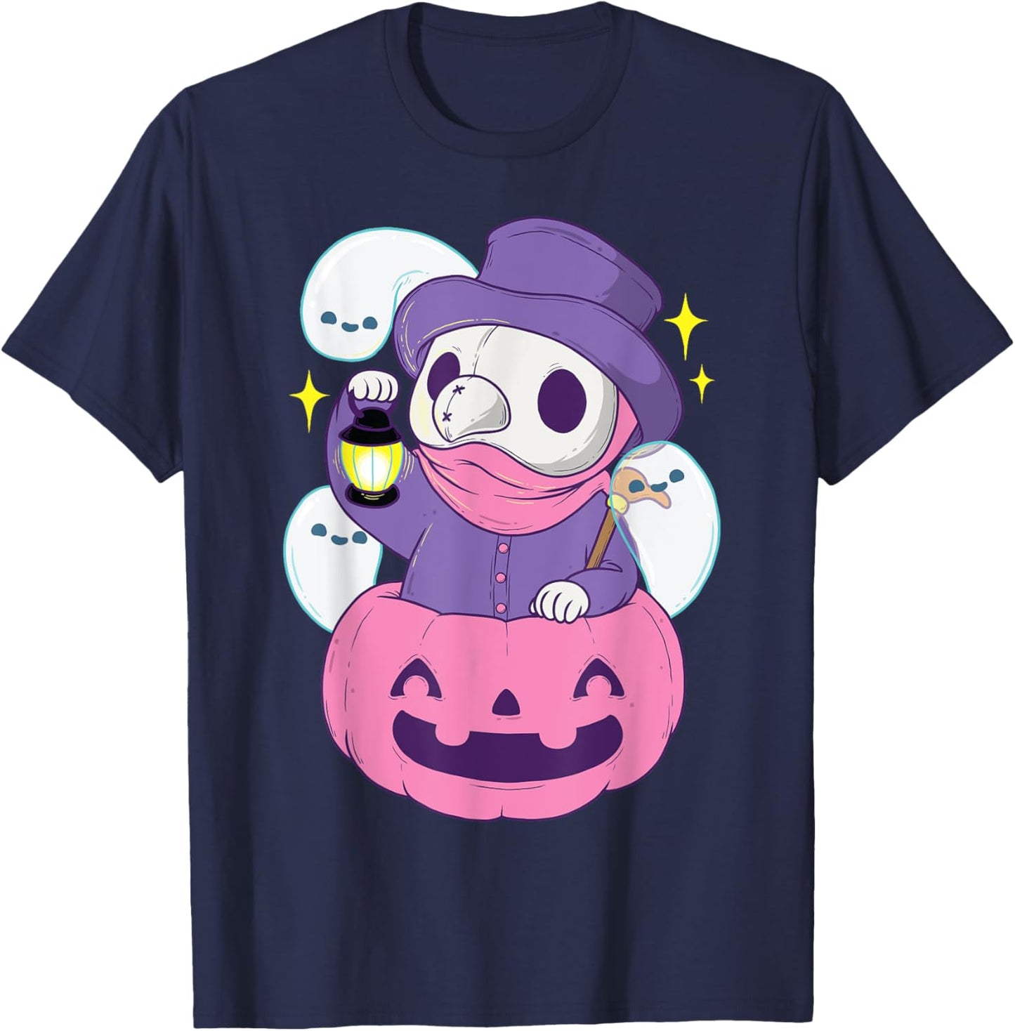 Pastel Goth Plague Doctor Shirt Pumpkin Halloween Occult T-Shirt - T-Shirt | Navy