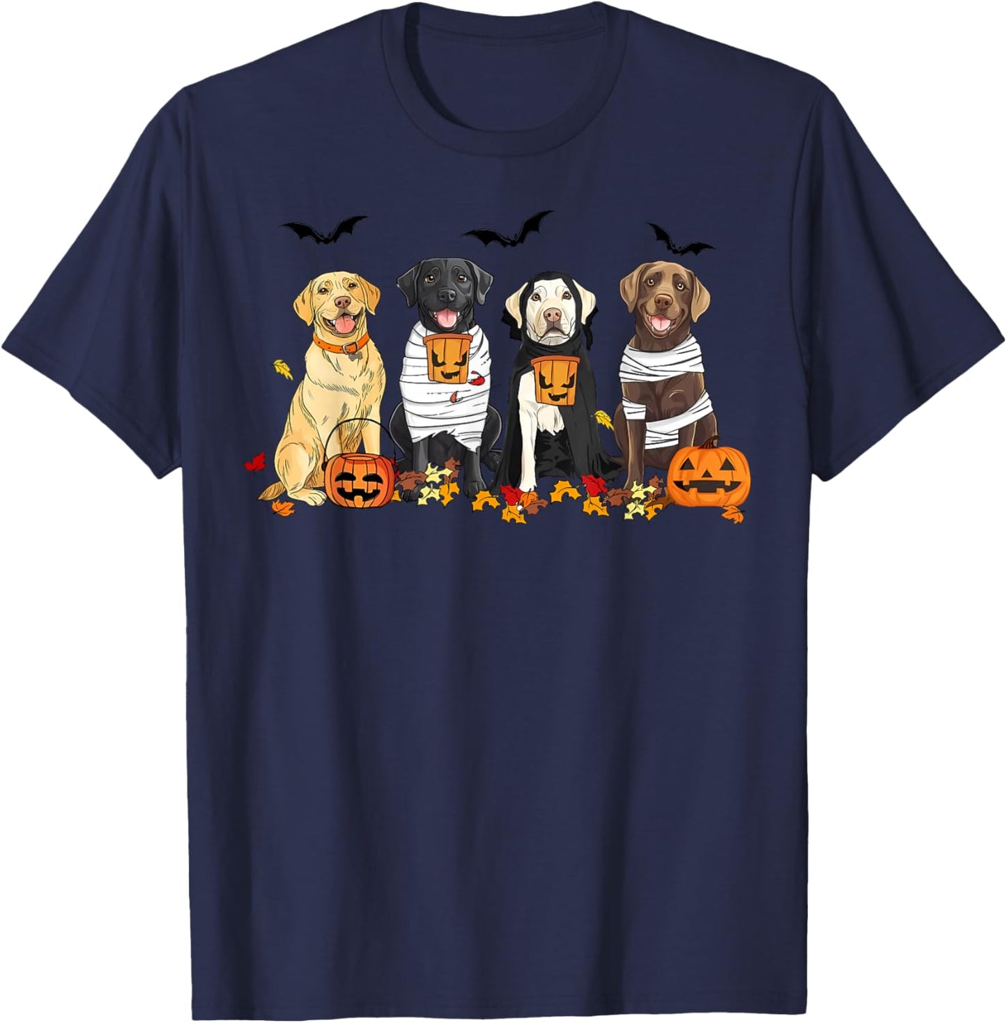 Labrador Retriever Dogs Ghost Witch Mummy Halloween Pumpkins T-Shirt - T-Shirt | Navy