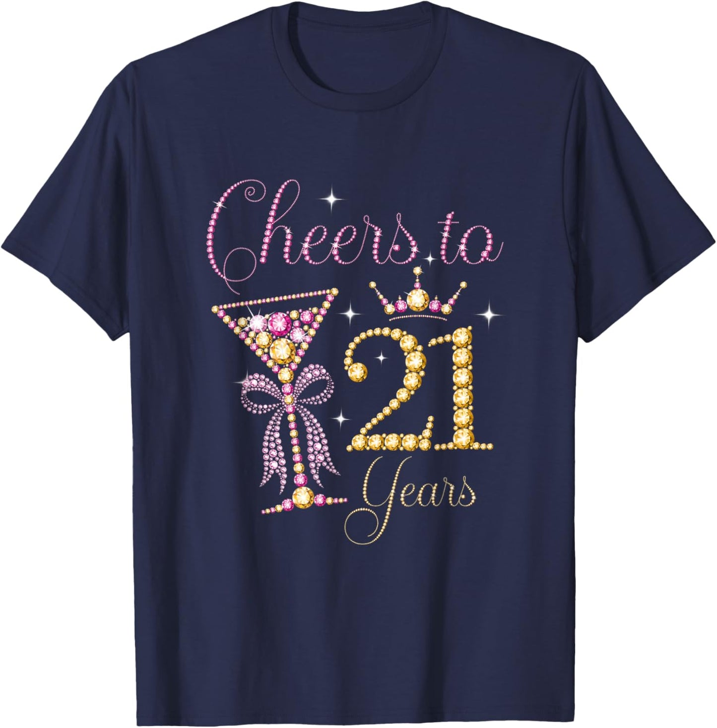 Cheers to 21 Years Coquette Bow 21 st Birthday Girl T-Shirt - T-Shirt | Navy