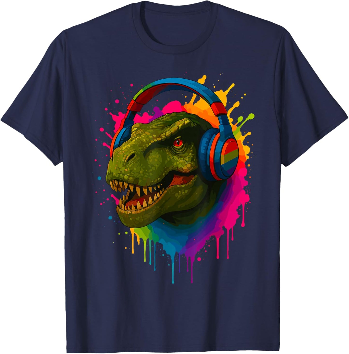 T-Rex with Music Headphones T-Shirt - T-Shirt | Navy