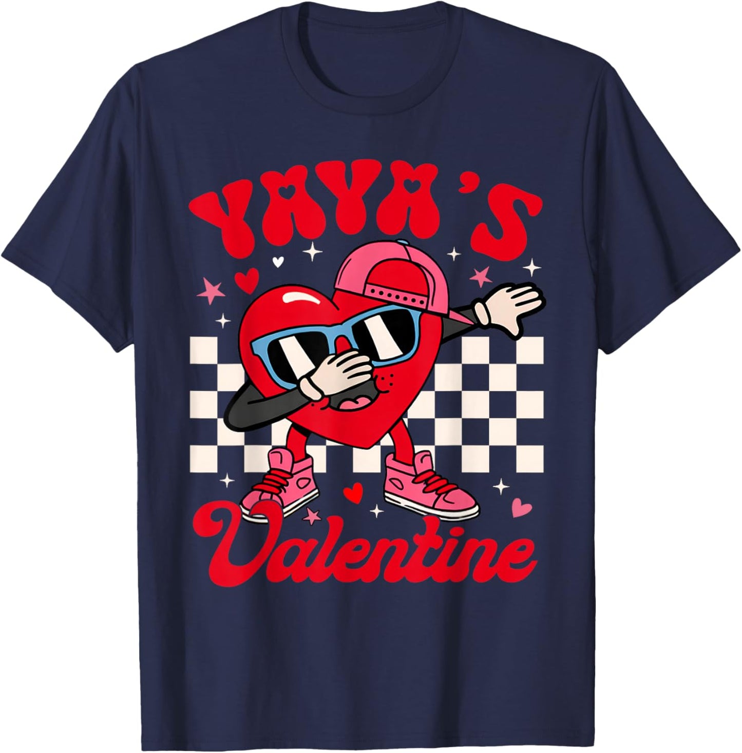 Groovy Dabbing Heart Yaya’s Valentine Boy Girl Men Women T-Shirt - T-Shirt | Navy