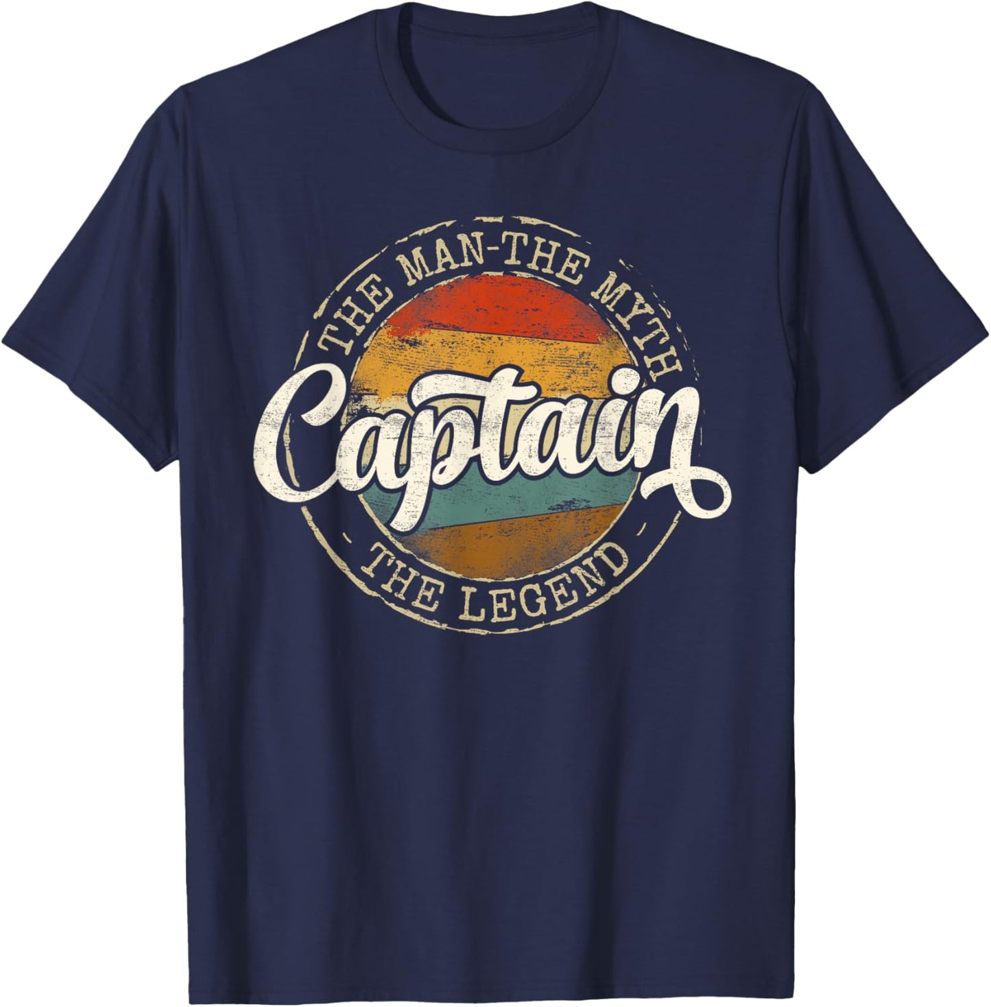 Captain The Man The Myth The Legend Vintage Stamp Boating T-Shirt - T-Shirt | Navy