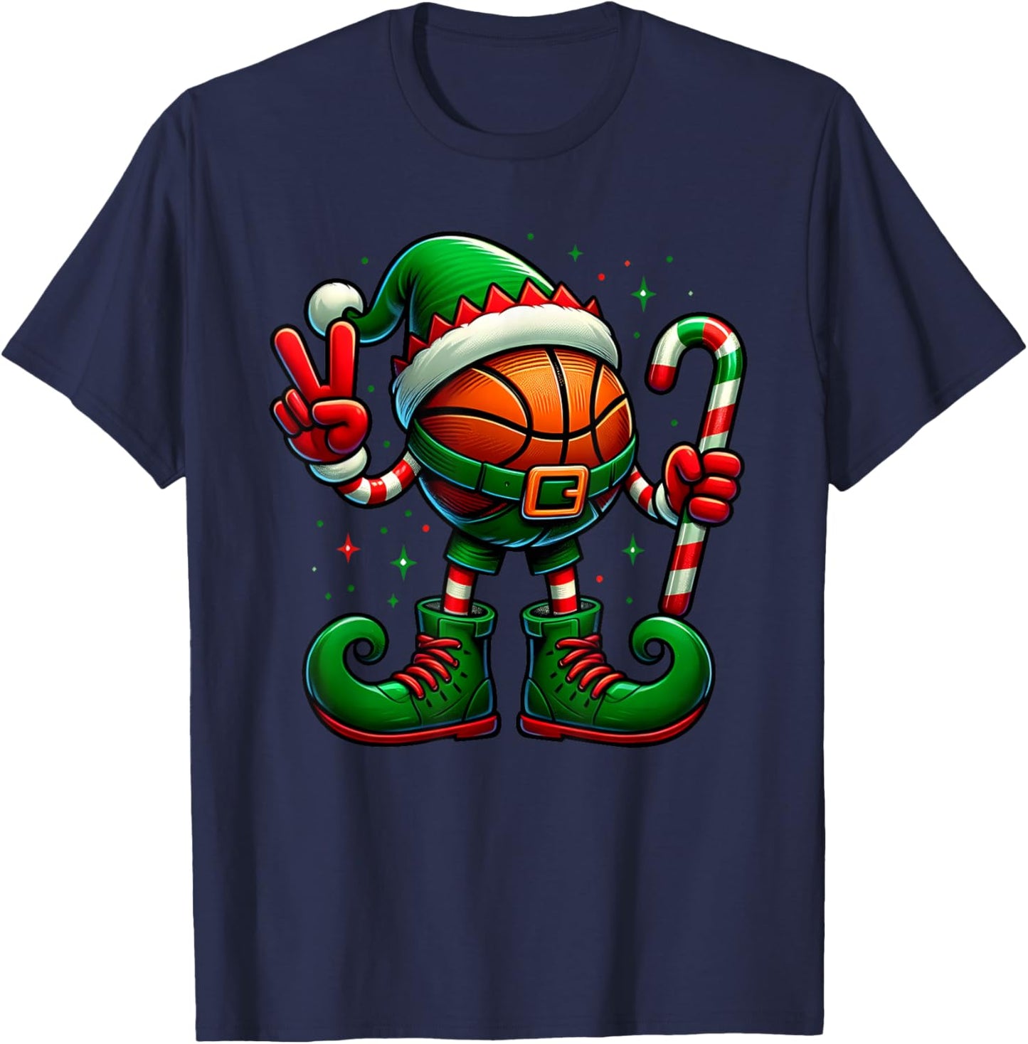 Funny Peace Hand Basketball Elf Christmas Kids T-Shirt - T-Shirt | Navy