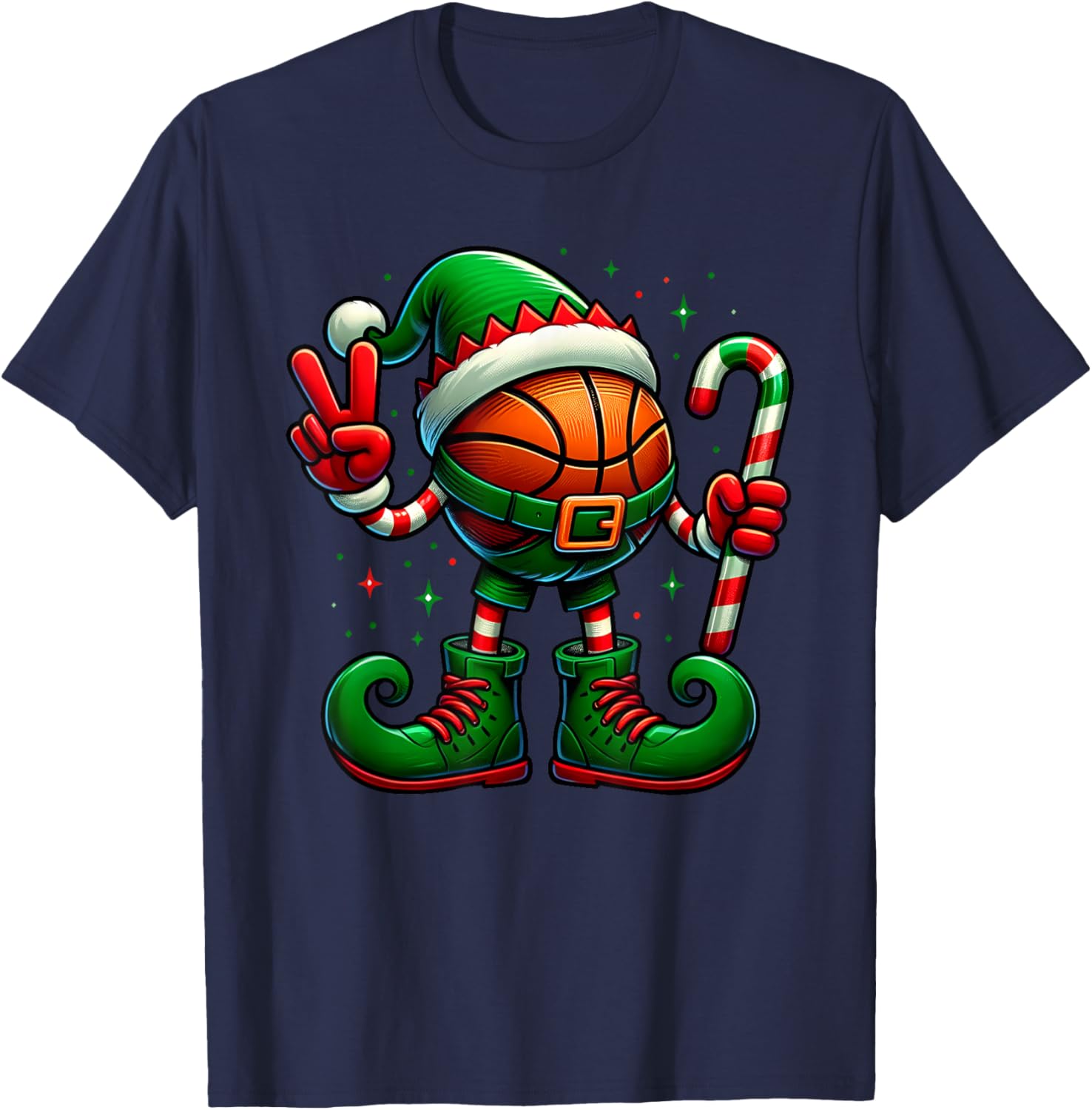 Funny Peace Hand Basketball Elf Christmas Kids T-Shirt - T-Shirt | Navy
