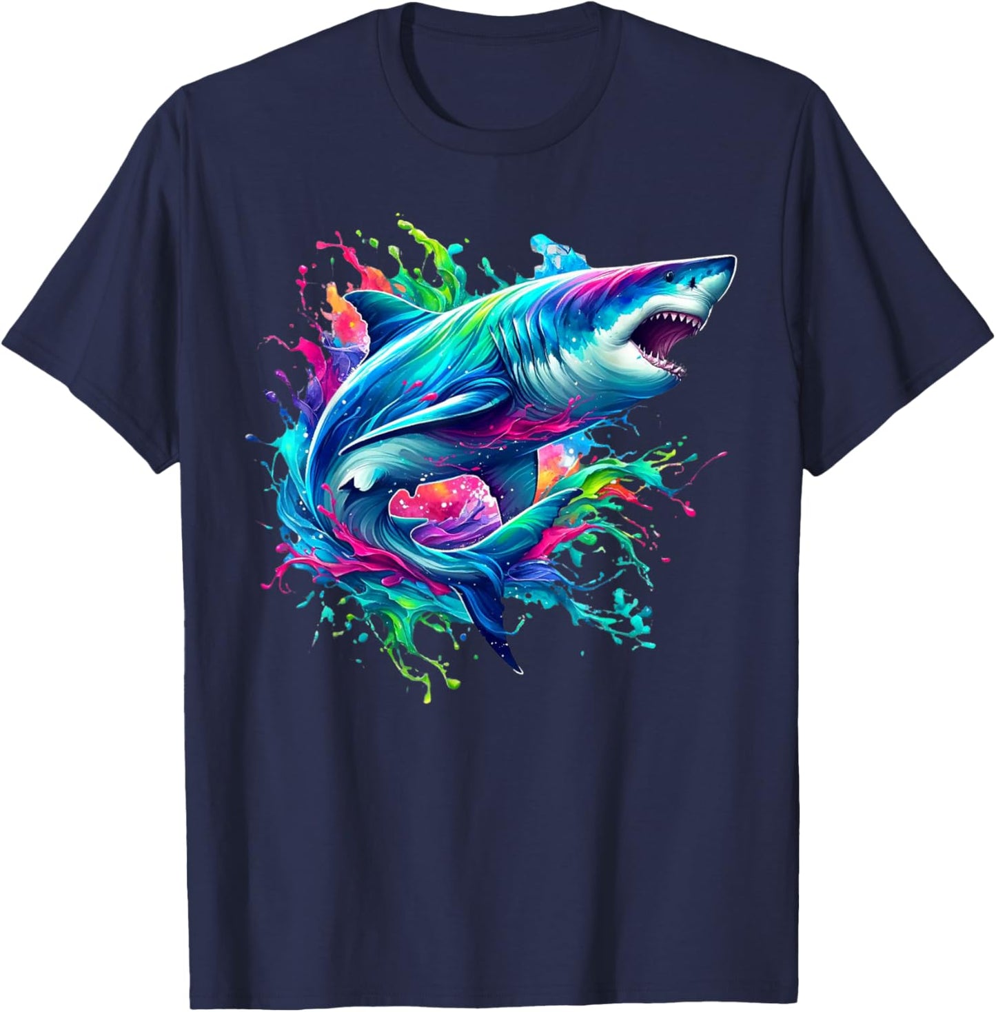Shark Marine Biologist Paint Splash Ocean Animal Shark Lover T-Shirt - T-Shirt | Navy