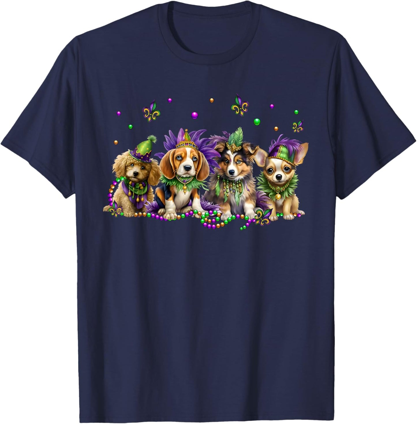 Mardi Gras Dogs Parade Carnival Mask New Orleans Beads T-Shirt - T-Shirt | Navy