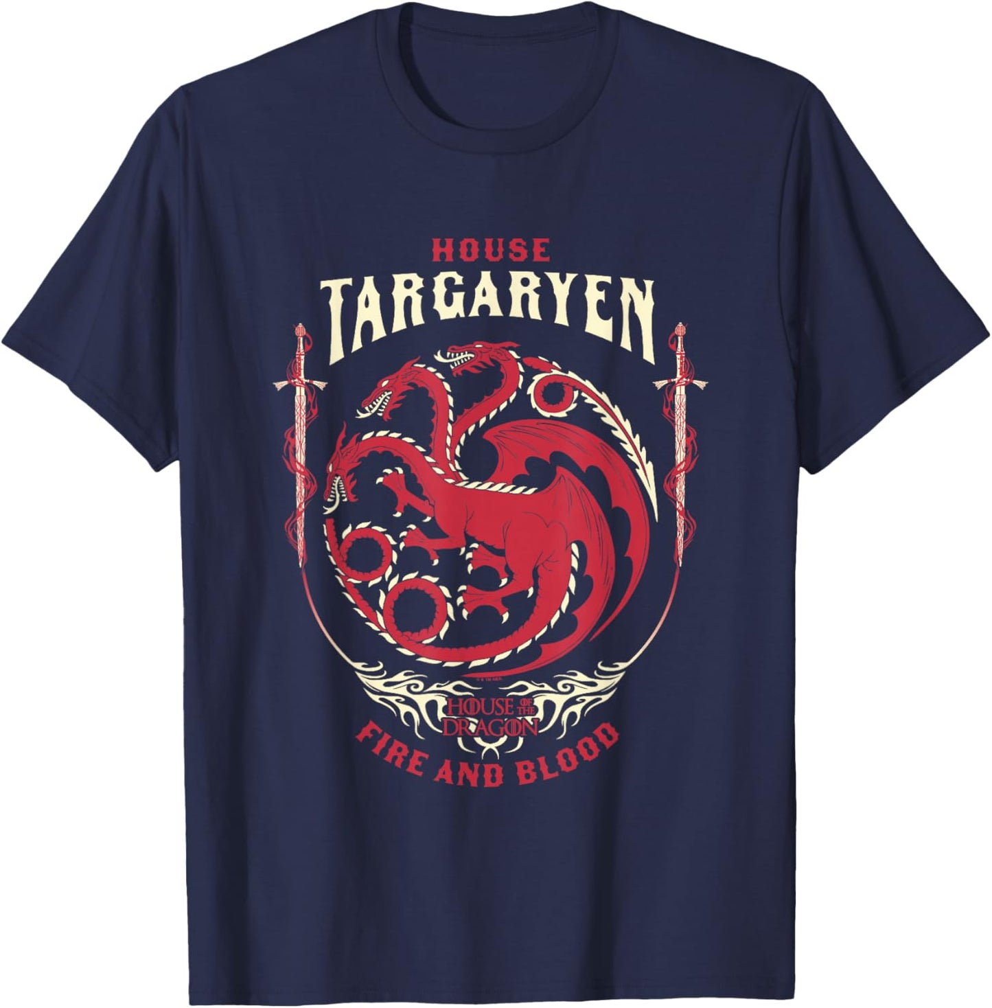 House of the Dragon House Of Targaryen Fire And Blood Badge T-Shirt - T-Shirt | Navy