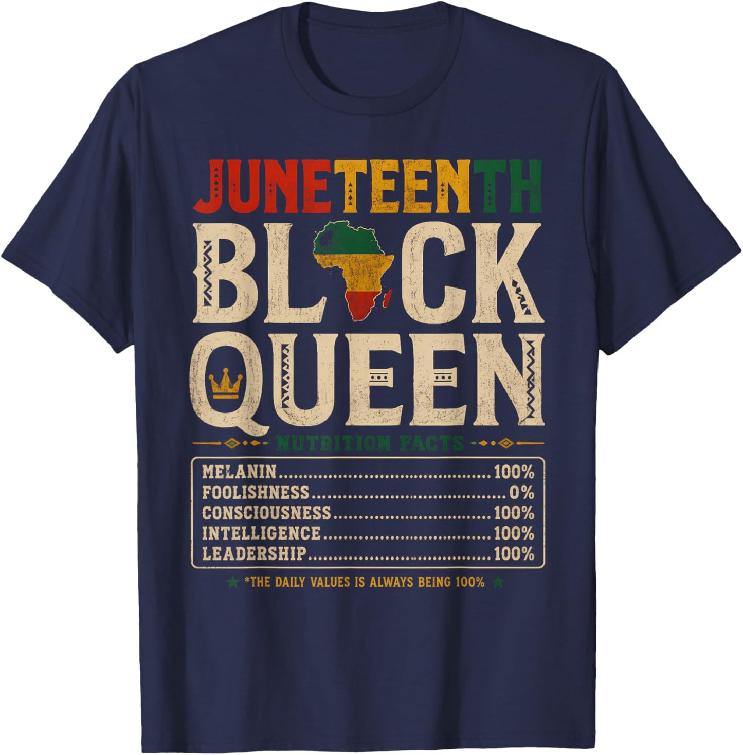 Juneteenth 1865 Black Women Queen Nutrition Facts African T-Shirt - T-Shirt | Navy