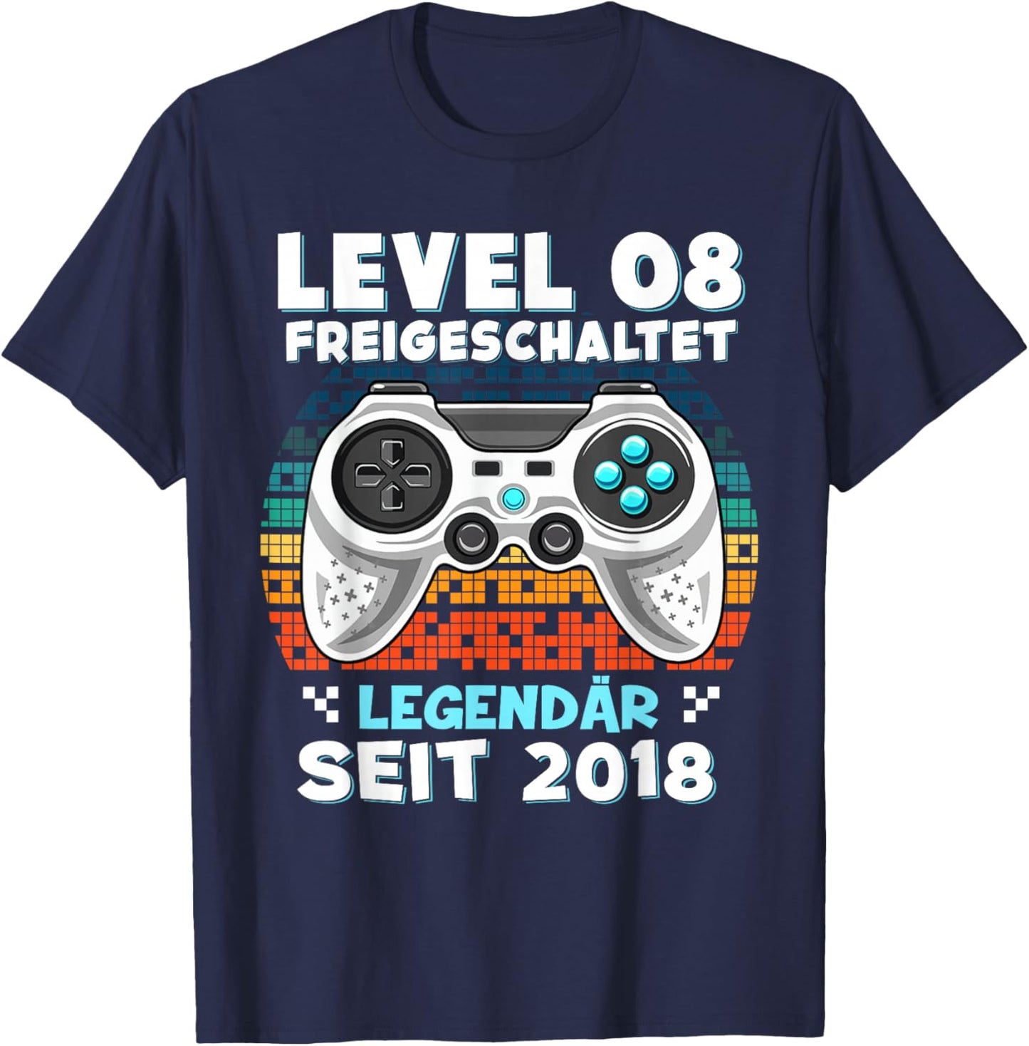 Level 8 Years Birthday Shirt Boy Gamer 2018 Birthday T-Shirt - T-Shirt | Navy
