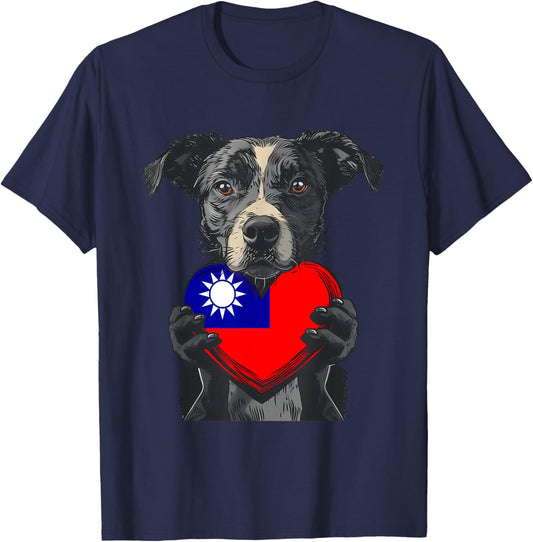 Taiwan Flag Dog Heart Taiwanese Roots Taiwanese Pride T-Shirt - T-Shirt | Navy