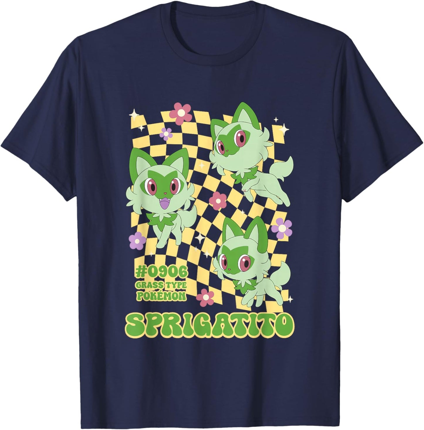 Pokémon Sprigatito #0906 Grass Type Pokemon Retro Chest Logo T-Shirt - T-Shirt | Navy
