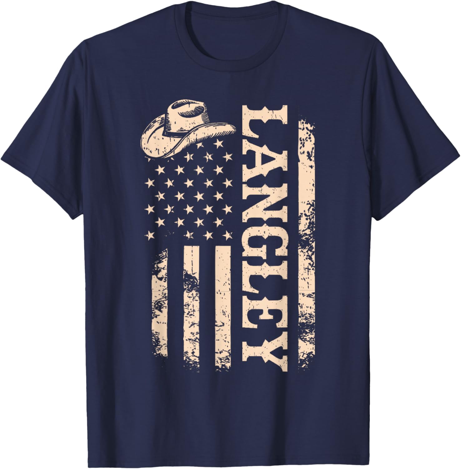 Personalized Langley Name Vintage T-Shirt - T-Shirt | Navy